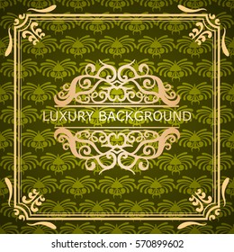 Invitation vintage card. Golden luxury background with frame. Template for design
