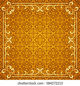 Invitation vintage card. Golden luxury background with frame. Template for design