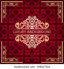 Invitation vintage card. Golden luxury background with frame. Template for design