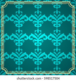 Invitation vintage card. Golden luxury background with frame. Template for design