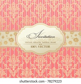 Invitation vintage label vector frame pink pastel. Blank frame and label Vintage sticker emblem. Vector illustration