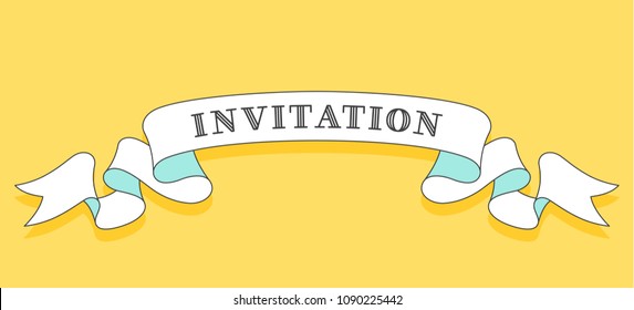 Invitation. Vintage trendy ribbon with text Invitation on color background. Colorful old banner with ribbon, hand-drawn element for design - banners, posters, gift cards. Vector Illustration