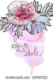 invitation with watercolor flower elements