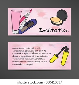 Invitation in watercolor style with the image of cosmetics