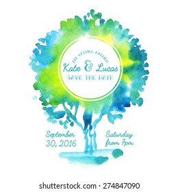 Invitation with watercolor tree. It made for your individual design wedding invitations, bachelorette party invitations, party shower