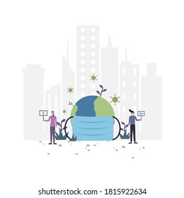 Invitation to wear a mask to maintain health flat illustration.Vector design template.Suitable for landing page, ui, website, mobile app, editorial, poster, flyer, article, and banner.