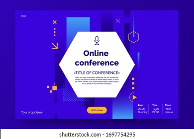 Invitation web banner to the online conference. Business webinar invitation design. Announcement poster concept. Modern abstract background with place for text. Vector eps 10.