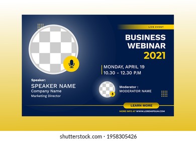 Invitation web banner to the online conference. Business webinar invitation design. Announcement poster concept. Modern abstract White background with place for photos