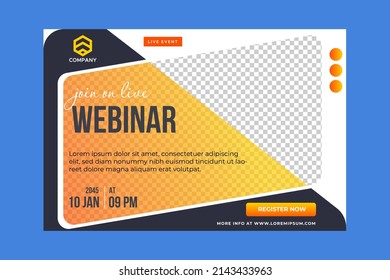 Invitation Web Banner To The Online Conference. Business Webinar Invitation Design. Announcement Poster Concept. Modern Abstract Black Background With Place For Photos