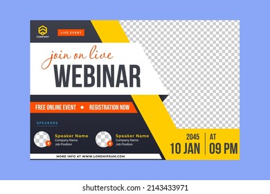 Invitation Web Banner To The Online Conference. Business Webinar Invitation Design. Announcement Poster Concept. Modern Abstract Black Background With Place For Photos