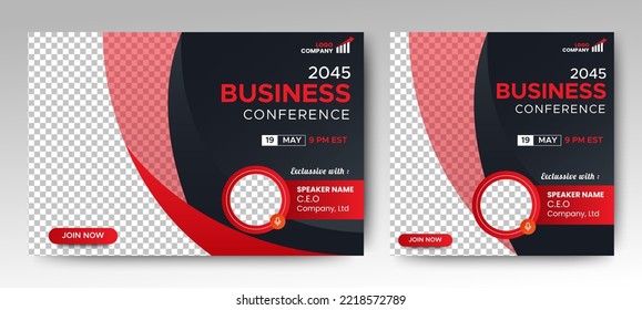 Invitation web banner to the online conference. Business webinar invitation design. Announcement poster concept. Modern abstract White background with place for photos	