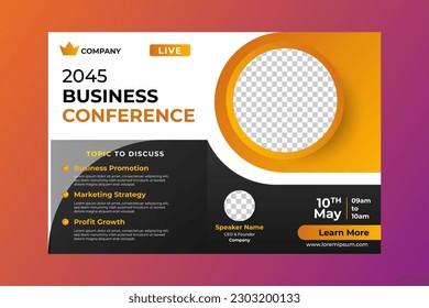 Invitation web banner to the online conference. Business webinar invitation design. Announcement poster concept. Modern abstract White background with place for photos