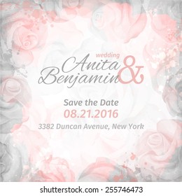 invitation to the wedding. Abstract romantic rose background in pink and gray colors. Vector 