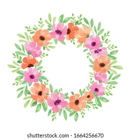 Invitation. Wedding or birthday card. Floral frame. Watercolor wreath with flowers. Vector illustration.