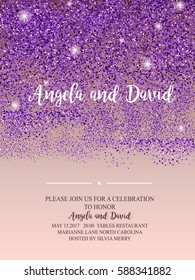 Invitation for wedding, birthday, holidays with confetti dots and sparkling banner. Text composition with splashes. Holiday and Elegant style. Vector Illustration