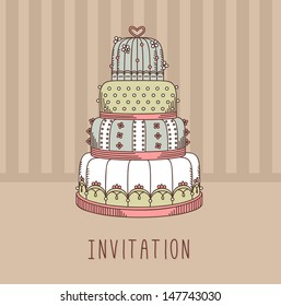 Invitation with wedding cake