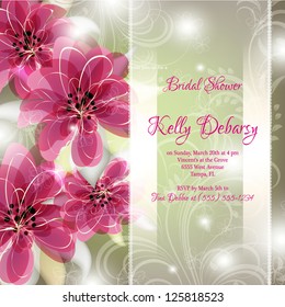 Invitation or wedding card with abstract floral background.
