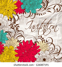 Invitation or wedding card with abstract floral background.