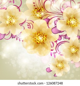 Invitation or wedding card with abstract floral background.