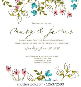 Invitation or wedding card with abstract floral background.