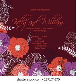 Invitation or wedding card with abstract floral background.