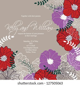 Invitation or wedding card with abstract floral background.