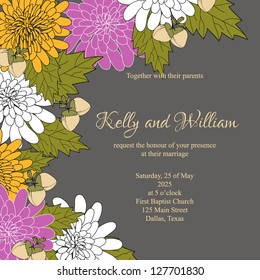 Invitation or wedding card with abstract floral background.