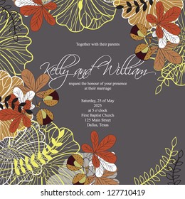 Invitation or wedding card with abstract floral background.