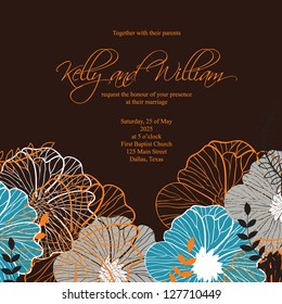 Invitation or wedding card with abstract floral background.