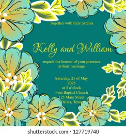 Invitation or wedding card with abstract floral background.