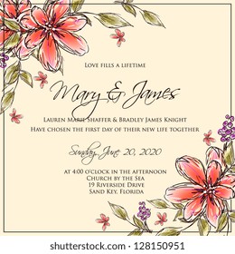 Invitation or wedding card with abstract floral background.