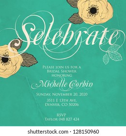 Invitation or wedding card with abstract floral background.