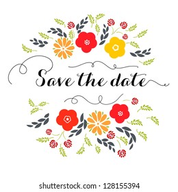 Invitation or wedding card with abstract floral background.