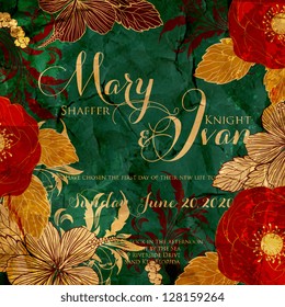 Invitation or wedding card with abstract floral background.