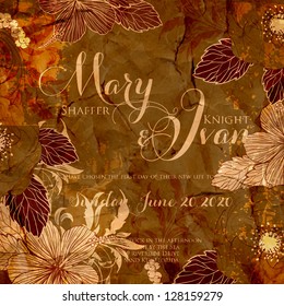 Invitation or wedding card with abstract floral background.