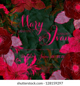 Invitation or wedding card with abstract floral background.