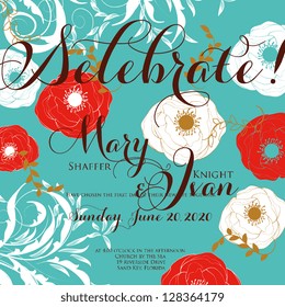 Invitation or wedding card with abstract floral background