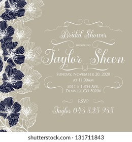 Invitation or wedding card with abstract floral background.
