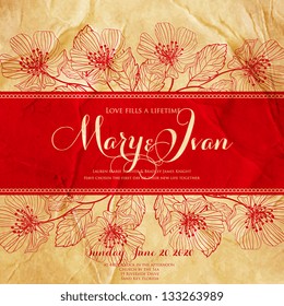 Invitation or wedding card with abstract floral background.