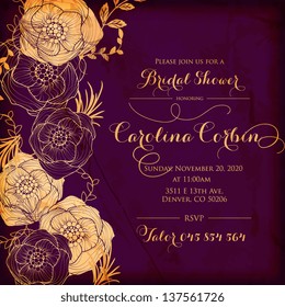 Invitation or wedding card with abstract floral background.