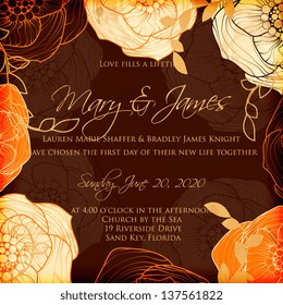 Invitation or wedding card with abstract floral background.