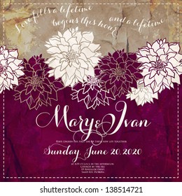 Invitation or wedding card with abstract floral background.