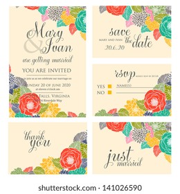 Invitation or wedding card with abstract floral background.