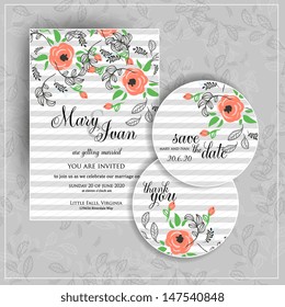 Invitation or wedding card with abstract floral background.