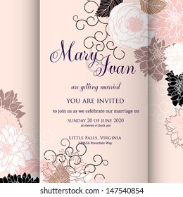 Invitation or wedding card with abstract floral background.