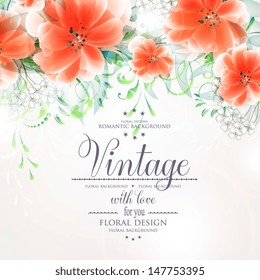 Invitation or wedding card with abstract floral background