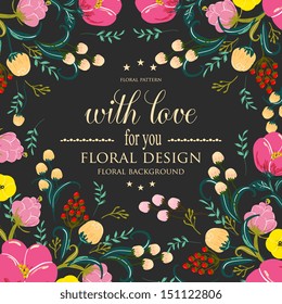 Invitation or wedding card with abstract floral background.