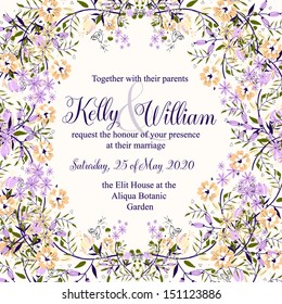 Invitation or wedding card with abstract floral background.