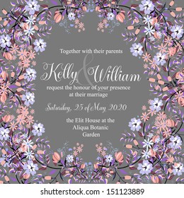 Invitation or wedding card with abstract floral background.