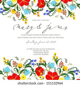 Invitation or wedding card with abstract floral background.